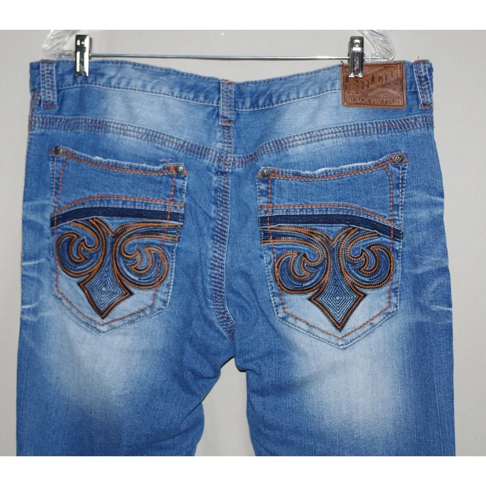 Affliction Black Premium Mens Jeans 38 Light Wash Embroidered 110SS207 Straight